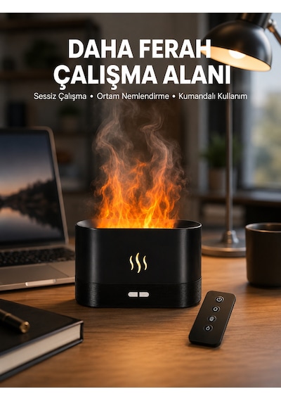 Aromatik Oda Kokusu Difüzörü Alev Tasarımlı Led Işıklı Nemlendirici Yeni Nesil - Lisinya Çok Renkli