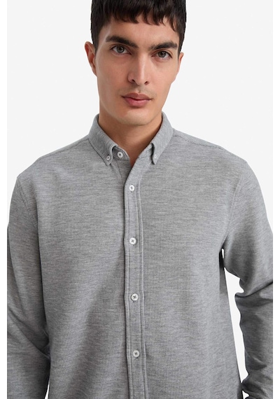 Defacto Regular Fıt Polo Yaka Penye Uzun Kollu Gömlek F9049ax26spgr210 Gri-gr210