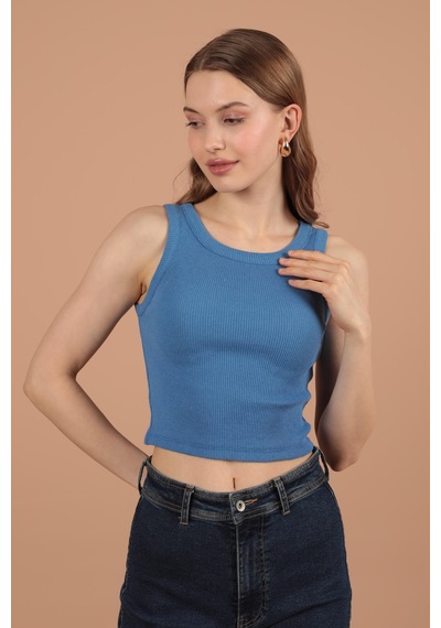 Chıcnhappy Kaşkorse Kumaş Halter Yaka Kadın Bluz İndigo - Kadın İndigo