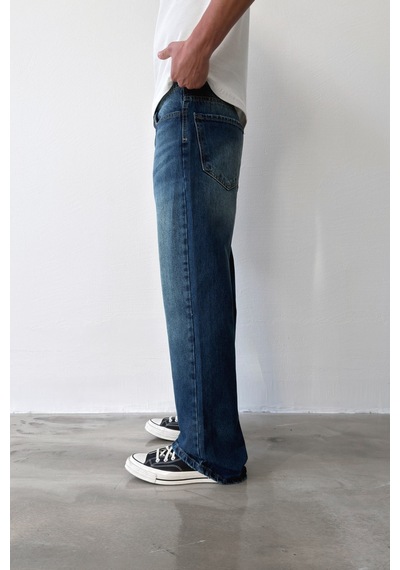 Flaw Yıkamalı Lazer Baskı İspanyol Paça Jean-29647 Lacivert