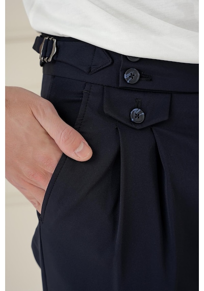 Efor Comfort Fit Beli Tokalı Çift Pileli Lacivert Jogger Pantolon P 1172 Lacivert