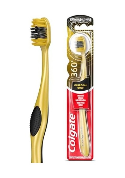 360 Charcoal Gold Çok Yönlü Koruma Yumuşak Diş Fırçası Açık Ahşap
