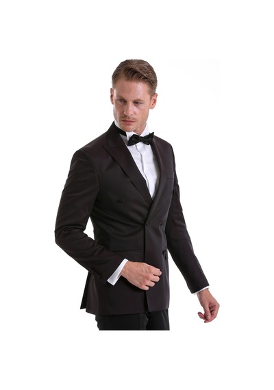 Hatemoğlu Bordo Slim Fit Düz Sivri Yaka Klasik Kruvaze Smokin Damatlık Bordo