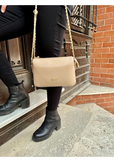Just Polo Kadın Zincir Askılı Günlük Ve Özel Kullanıma Uygun Şık Tasarımlı Omuz & Çapraz Çanta Shoulder Bag Vizon