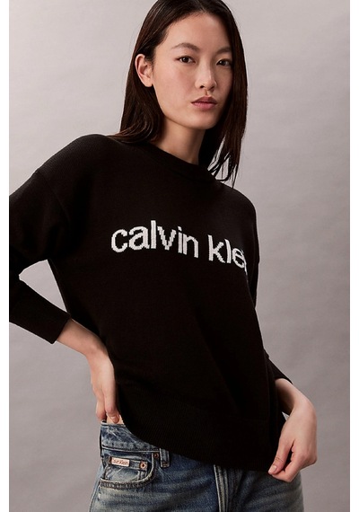 Calvin Klein Pamuklu Grafik Baskılı Kadın Siyah Kazak Lv047c311g-ub1 Siyah