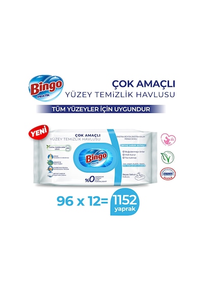 Bingo Pratik Beyaz Sabun Yüzey Temizlik Havlusu 12 x 96'lı
