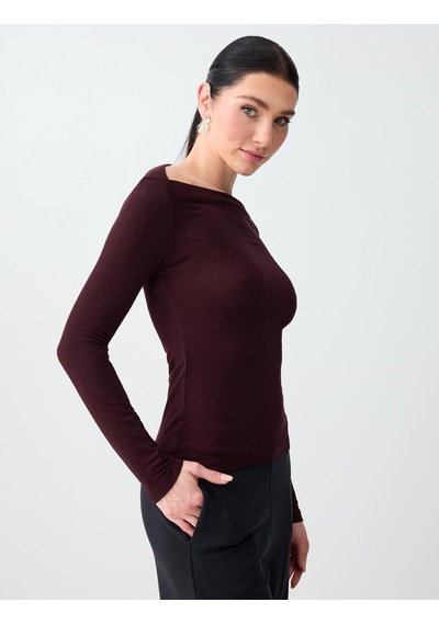 Jimmy Key Jimmy Key Bordo Kayık Yaka Uzun Kollu Örme Bluz 6sw035570562