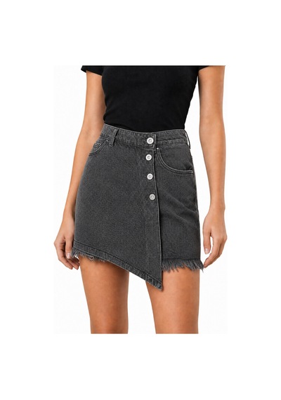 J&kstores Asimetrik Kesim Jean Denim Şort Etek Gri