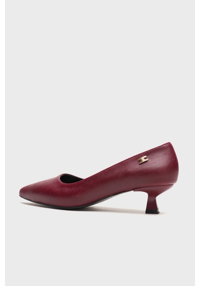 Alewomen Bordo Deri 5 Cm Alçak Topuk Doss Sivri Burun Stiletto Kadın Ayakkabı Bordo