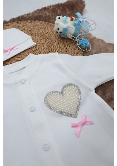 Sema Baby Pamuklu Bebek Tulum Seti 6-9 Ay - Love Beyaz