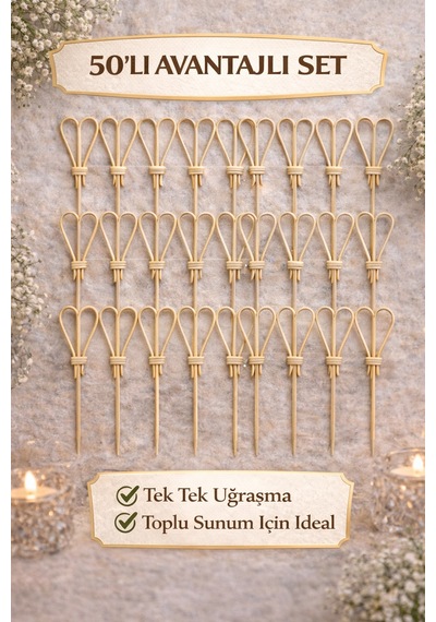 50 Li Kahve Kalpli 9 Cm Doğal Bambu Kürdan