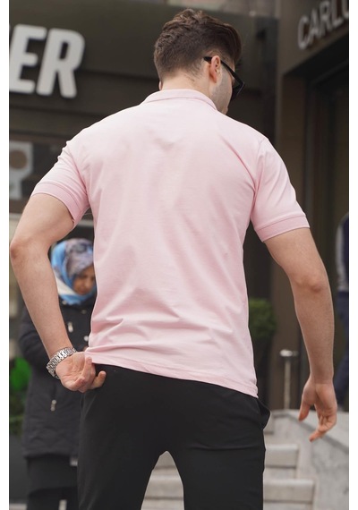 Madmext Pudra Desenli Polo Yaka Erkek Tişört 6106-pudra Pudra