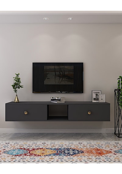 Tda1501ag - Zuzu Duvara Montaj Tv Stand Antrasit-gold 150cm Antrasit / Koyu Gri
