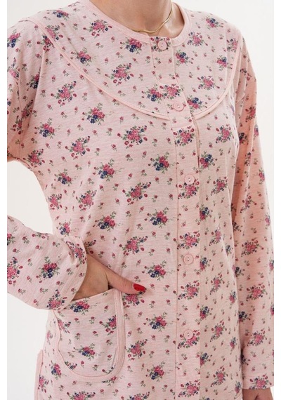 Mecit Pijama Mecit 6315 Pudra Kadın Boydan Düğmeli Büyük Beden Pijama Takımı Pudra