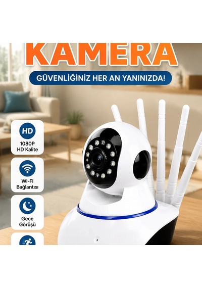 1080p Wifi Güvenlik Kamerası 5 Antenli, Motorlu, Led Aydınlatmalı Ve Sensörlü