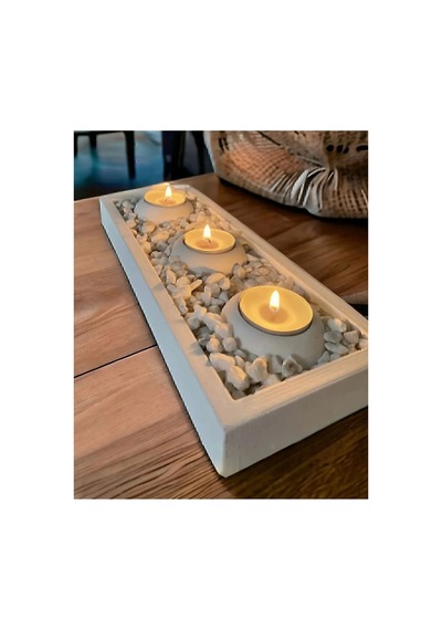 Tabaklı Beton Mumluk Taşlar Tealight Mumlar Dahil Değil Beyaz