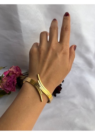 Zikzak Model Çelik Üzeri Altın Kaplama Kelepçe Bileklik Gold - 256578559 Gold