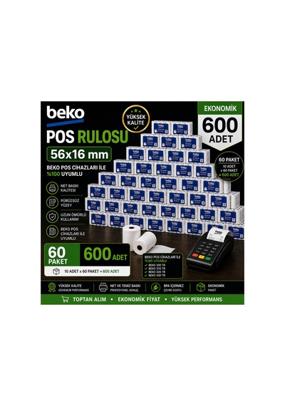 Pos Rulosu 56x16 Mm Termal Rulo 600 Adet 60 Paket X 10 Adet