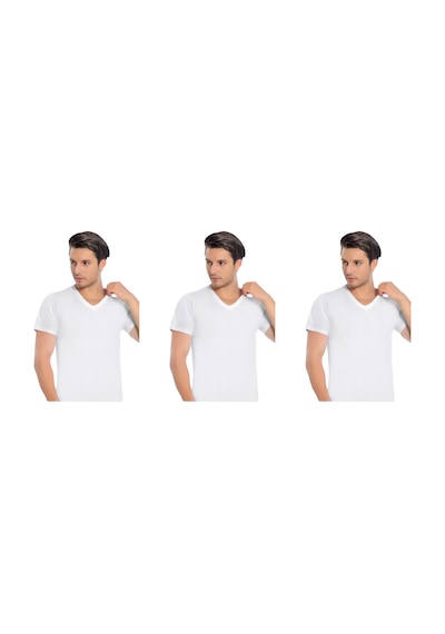 İki Yıldız Erkek Modal V Yaka Kısa Kol 3'lü Paket 3043 Beyaz