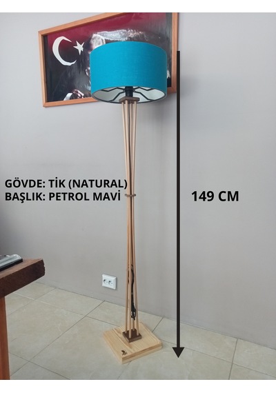 Ahşap Lambader Köşe Aydınlatma Petrol Mavi