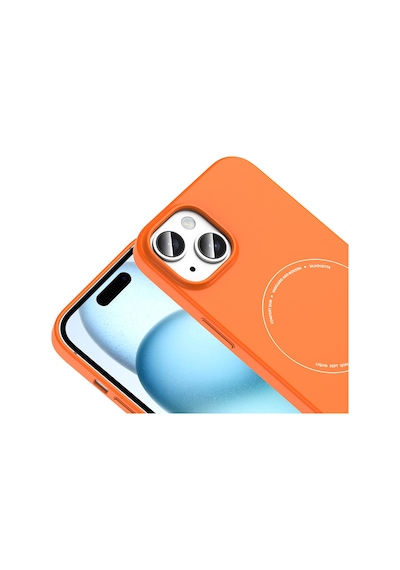 Apple iPhone Uyumlu 15 Kılıf M-safe Şarj Özellikli Kamera Korumalı Elio Sert Pc Kılıf Turuncu