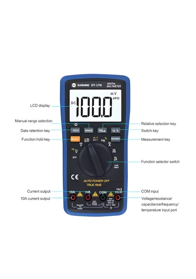 Dt-17n True Rms Otomatik Dijital Multimetre 1000v/10a, Sıcaklık Ölçümlü, Elektronik Ve Telefon Tamiri İçin