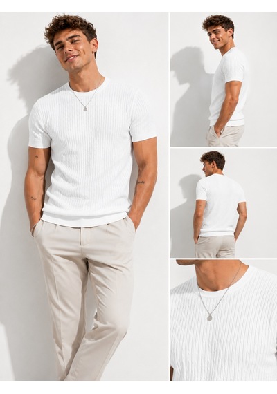 Ribana Erkek Kısa Kollu Bisiklet Yaka Esnek T-shirt 26022 Beyaz