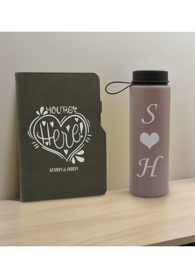 Bk Gift Sevgiliye Özel İsimli Gri Termo Defter Ve Gri Cam Matara Hediye Seti-7, Sevgiliye Hediye, Sevgililer Günü, Yeni İş Hediyesi