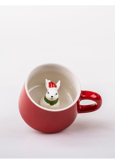 Lexroo Mukko Home 3d Tavşan Biblo Sürpriz Porselen Kupa - 350 Ml, Şık Ve Eğlenceli Tasarım,kırmızı