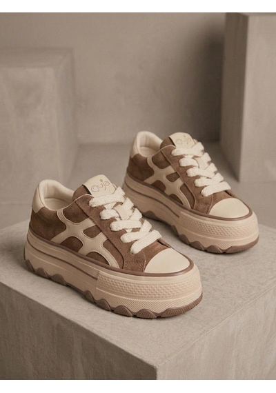 Guja 26k366 Kadın Hakiki Deri Bağcıklı Kalın Taban Sneaker Ayakkabı Camel