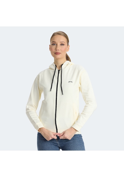 Slazenger KINET Kadın Fermuarlı Kapüşonlu Cepli Ekru Sweatshirt