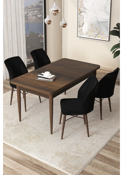 Canisa Arp Serisi, Barok Ahşap Desen 71x110 Sabit Yemek Masası Takımı, Masa 4 Siyah Sandalye Masa Barok Ahşap Desen Sandalye Siyah Canisa Arp Serisi, Barok Ahşap Desen 71x110 Sabit Yemek Masası Takımı, Masa 4 Siyah Sandalye Masa Barok Ahşap Desen Sandalye Siyah
