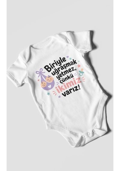 Morivokids Biriyle Uğraşmak Yetmez, Yazılı Kısa Kollu Bebek Body %100 Pamuk Beyaz