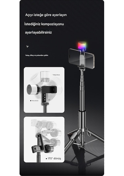 Çok Amaçlı Rgb Işıklı 1.63 Mt Uzunluk Tripod Kumandalı Video Selfie Tripod Telefon Tutucu