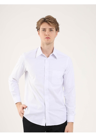 Dufy Beyaz Erkek Regular Fit Brent Yaka Uzun Kol Gömlek - 88184 Beyaz