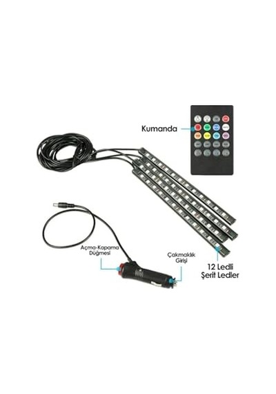 Mega Oto Market Ayak Altı Led 12 Ledli Lamba Sese Duyarlı Led Müziğe Duyarlı Led Açık Gri