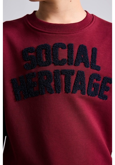 Defacto Oversize Bisiklet Yaka Nakışlı Sweatshirt Erkek Çocuk H9695a826wnbr248 Bordo-br248