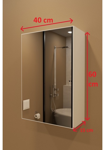 Tek Kapaklı Aynalı Beyaz 60 Cm Banyo Dolabı