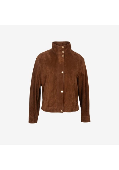 Mocassini Kadın Dik Yaka Çıtçıtlı Deri Süet Ceket Bk-2830 Fındık
