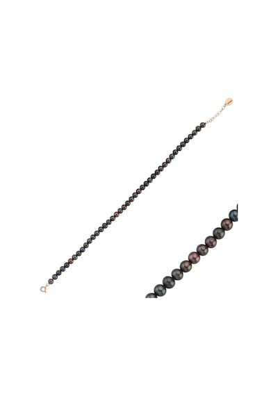 5,5 Mm Siyah İnci Bileklik 18 Cm / Rose Gümüş