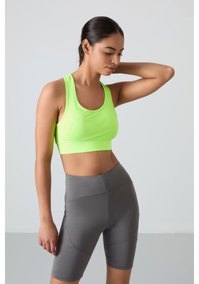 Tommy Life Neon Sarı Sırt Detaylı Dar Kalıp U Yaka Kadın Spor Büstiyer - 97120 Neon Sarı