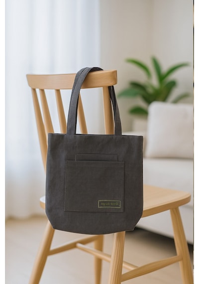 Çok Amaçlı Premium Tek Çıtlı Life Baskılı Gri Orta Boy Kanvas El Ve Omuz Çantası GRİ