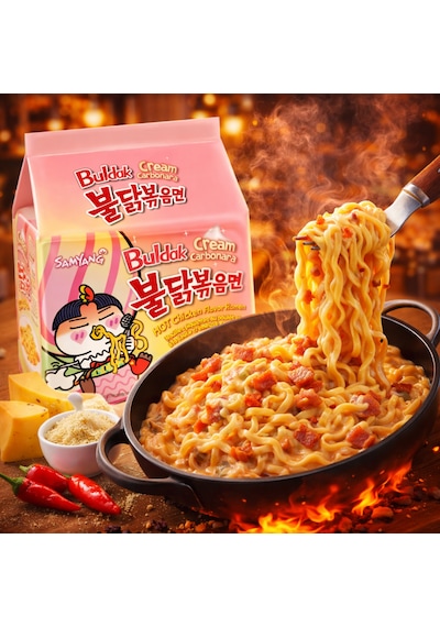 Buldak Cream Carbonara Hot Chicken Flavor Kore Noodle Helal 140g 5 Adet