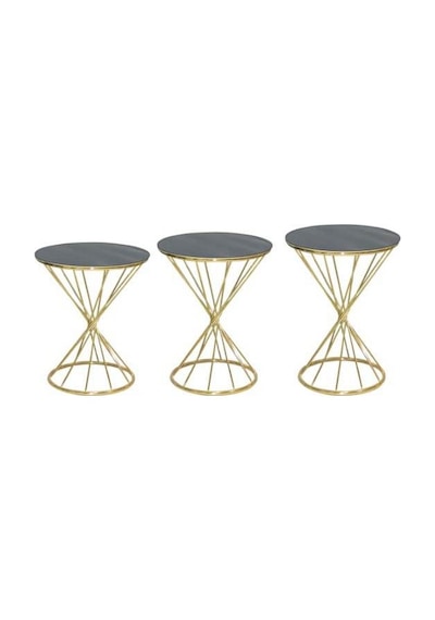 Zigon Sehpa BRC RİVOLİ Model 3'lü 1050 Siyah Cam tabla Gold Parlak Pirinç Ayak El Yapım