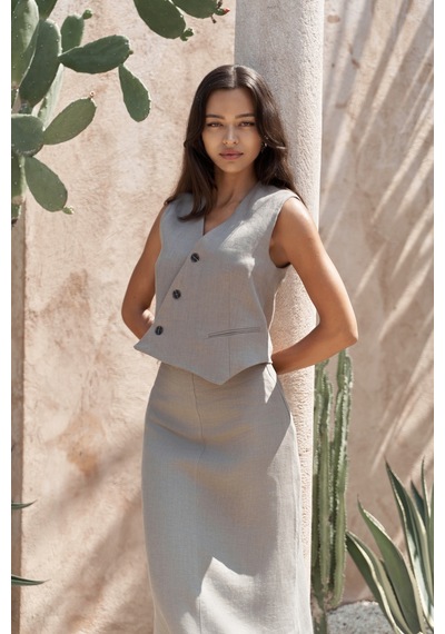 Mai Collection Mai Studios Co. Elod Düğme Detay Füme Keten Yelek Füme
