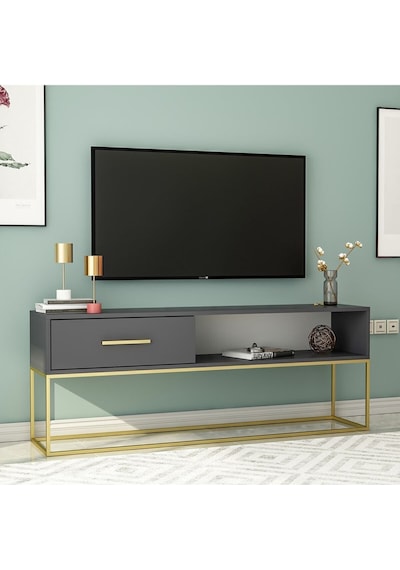 Mira Tv Sehpası Antrasit - Metal Gold Ayaklı Antrasit/gold