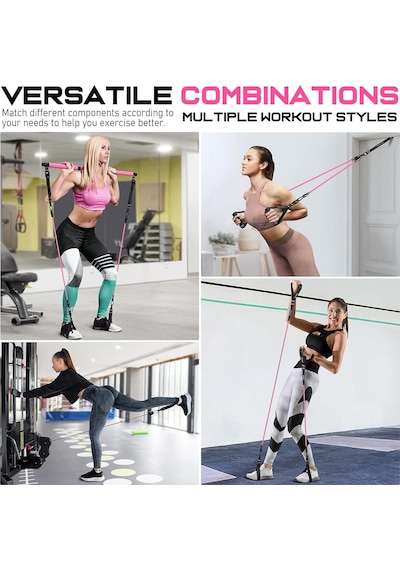 Valkyrie Full Vücut Pilates Bar Seti Egzersiz Çubuğu Ayarlanabilir Evde Onlarcak Farklı Spor Jimnastik Olanağı Kapı Askılı Çantalı Pembe