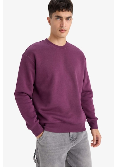 Defacto Relax Fit Bisiklet Yaka Kalın İçi Yumuşak Tüylü Basic Düz Sweatshirt T5139az25aupr79 Mor