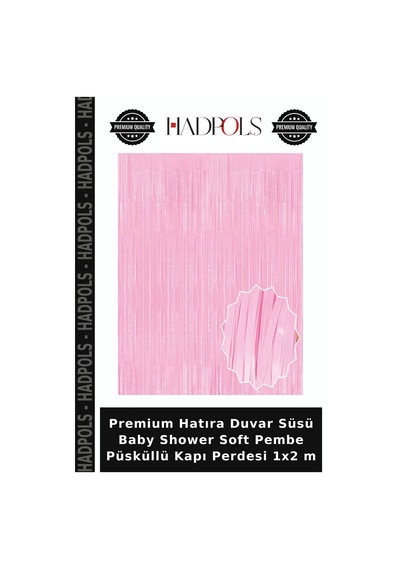Premium Hatıra Duvar Süsü Baby Shower Soft Pembe Püsküllü Kapı Perdesi 1x2 M