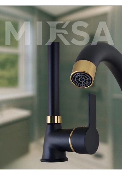 Lüx Siyah-gold Armut Baston Borulu Mutfak Eviye Bataryası, Musluğu, Çeşmesi Çift Su Girişli